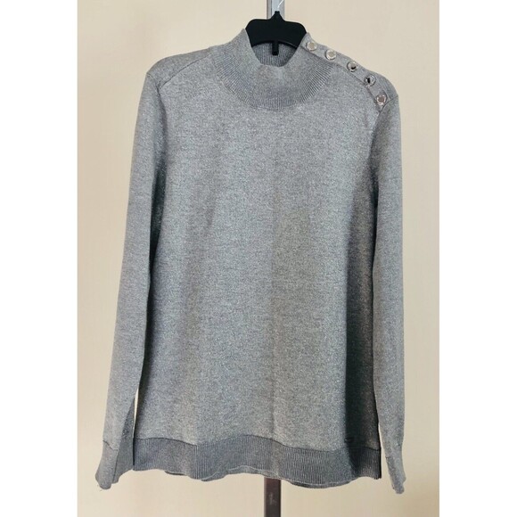 CALVIN KLEIN WOMEN'S KNIT GREY METALLIC LONG SLEEVES SWEATER MONCK NECK SIZE M - Picture 1 of 9